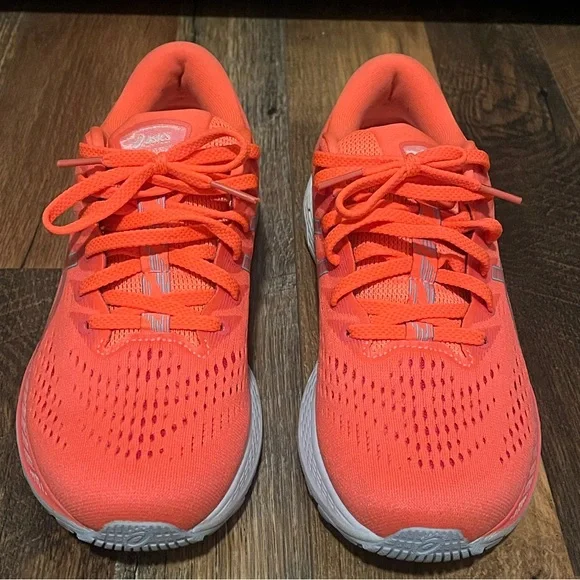 EUC ASICS Women's Neon Coral Running Shoes - Picture 5 of 10
